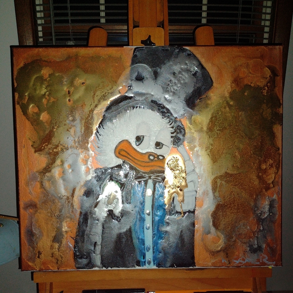 Scrooge McDuck Melting In Silver & Gold Art Original Signed